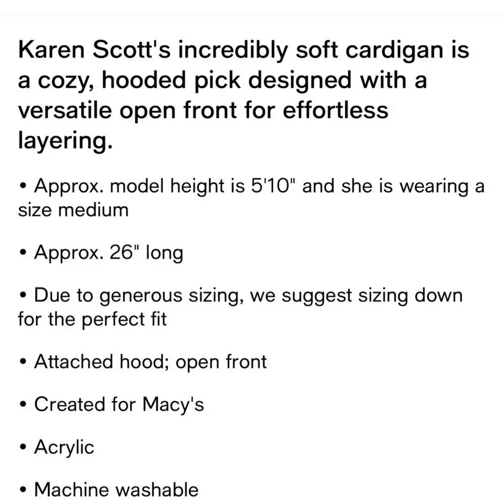 Karen Scott Cardigan Lexsoft Hooded Blue size Medium Flattering